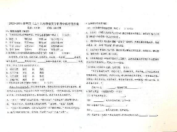 辽宁省沈阳市和平区2023-2024学年九年级上学期期中联考语文试题01