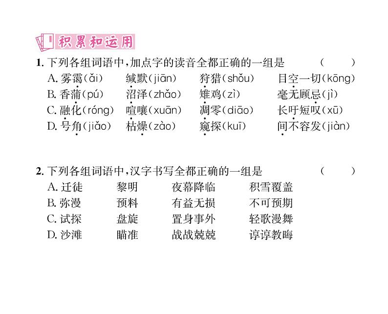 人教版八年级语文下第2单元自然奥妙7大雁归来课时训练ppt第5页