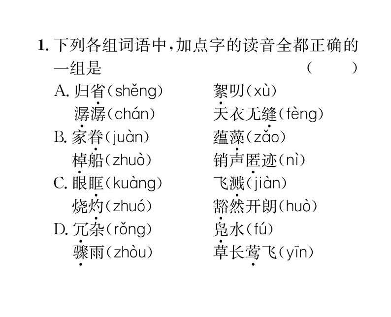 人教版八年级语文下期末专题复习专题1字音和字形课时训练ppt02