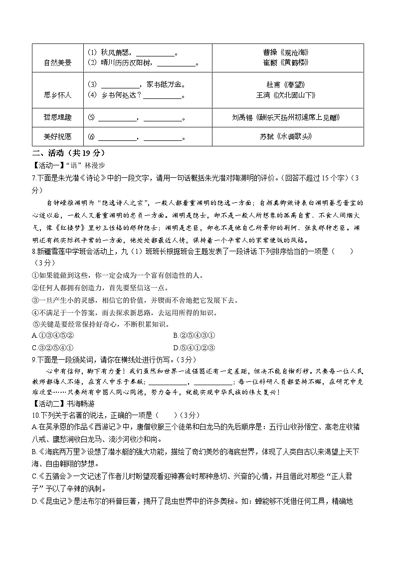 新疆维吾尔自治区吐鲁番市2023-2024学年九年级上学期期中语文试题02