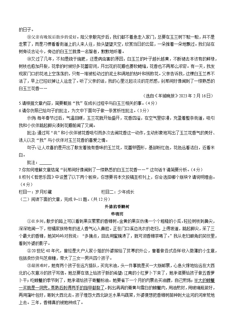 河南省平顶山市郏县2023-2024学年七年级上学期期中语文试题第3页