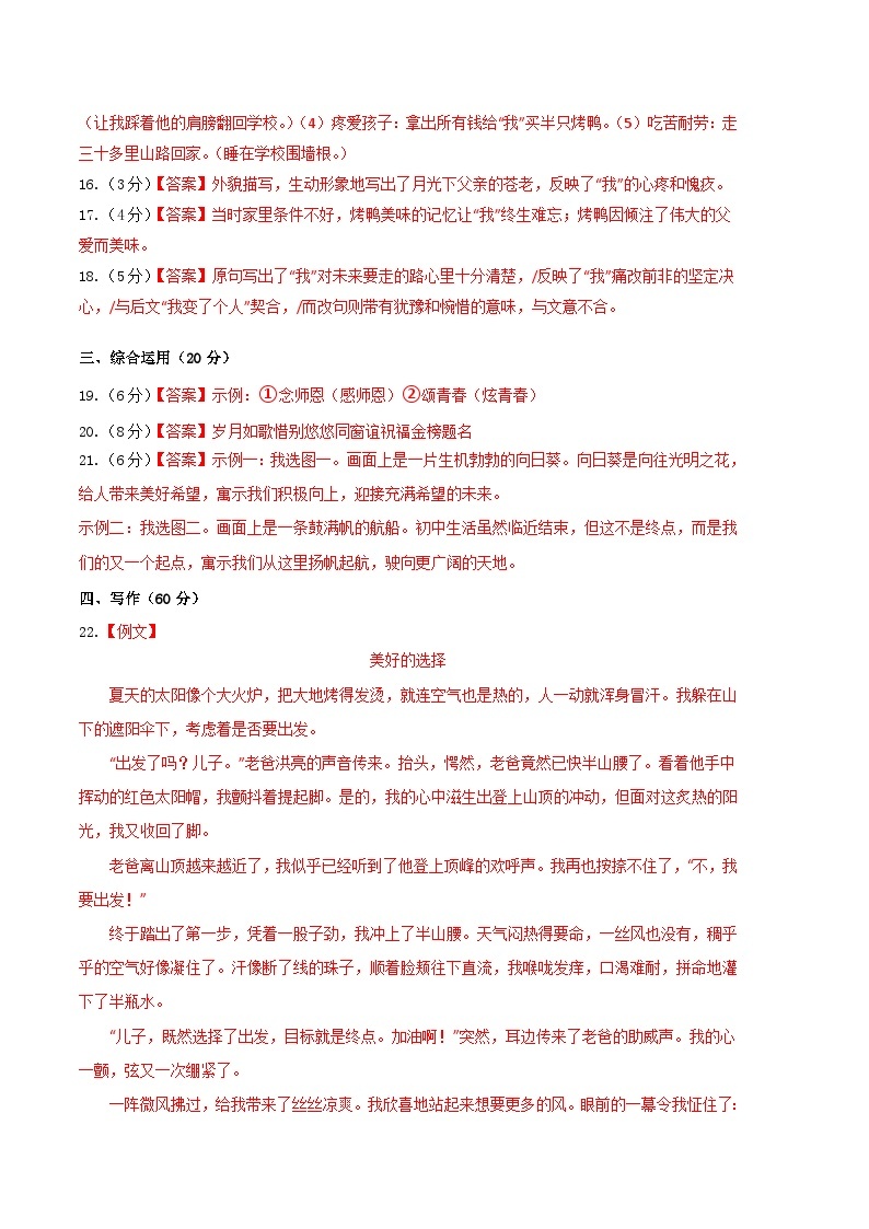 九年级语文第三次月考卷（上海专用，九年级上册、九年级下册第1-3单元）-2023-2024学年初中上学期第三次月考02