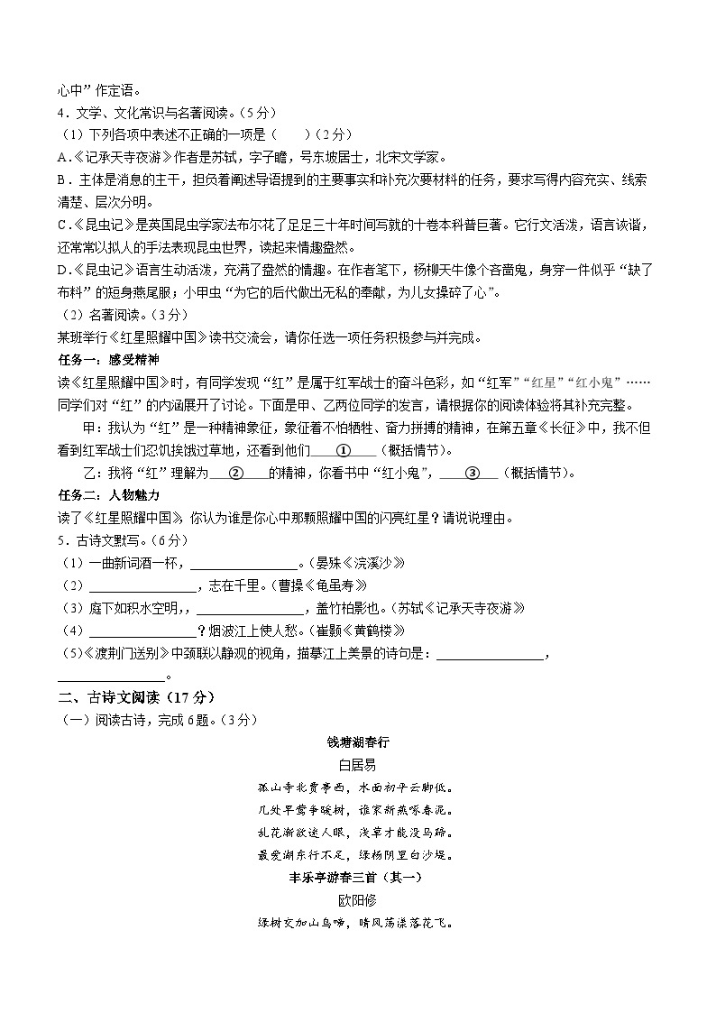辽宁省沈阳市2023-2024学年八年级上学期11月月考语文试题02