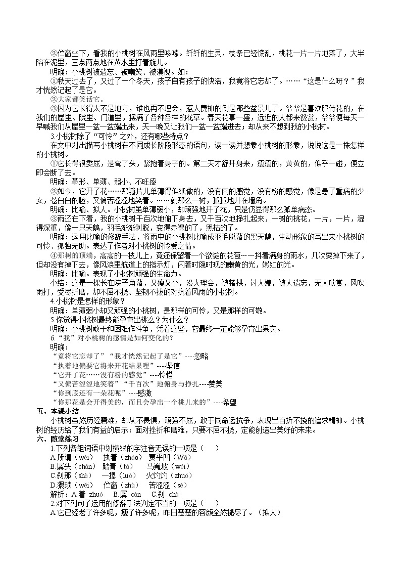 19【核心素养】部编版初中语文七年级下册 19《 一棵小桃树》课件+教案+导学案（师生版）+同步测试（含答案）03