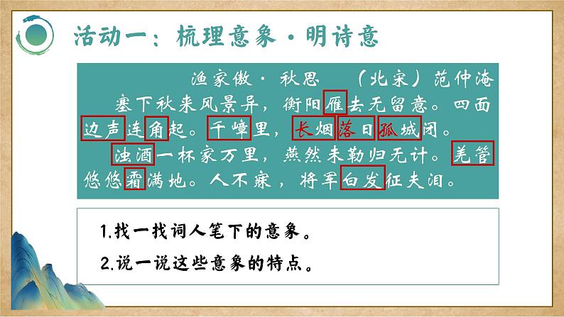 中考古诗词鉴赏复习:《联意象,通诗词》意象读诗“五步法” 课件05