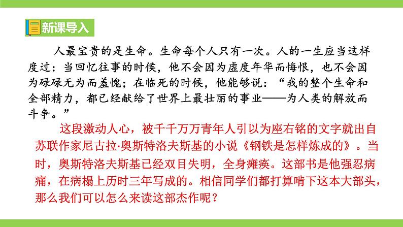 【核心素养】部编版初中语文八下第六单元名著导读《钢铁是怎样炼成的》(课件+教案+测试)01