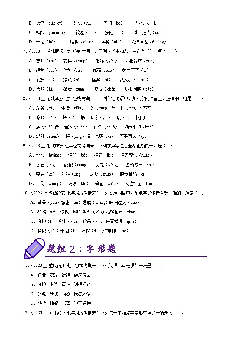 专题01 字音字形(考题猜想)-2023-2024学年七年级语文上学期期末考点大串讲(统编版)(原卷版)第2页