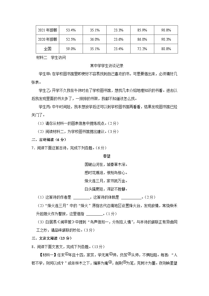 河北省邯郸市邯郸冀南新区凌云中学2022-2023学年八年级上学期期末语文试卷03