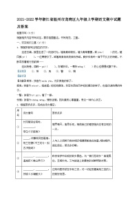 2021-2022学年浙江省温州市龙湾区九年级上学期语文期中试题及答案
