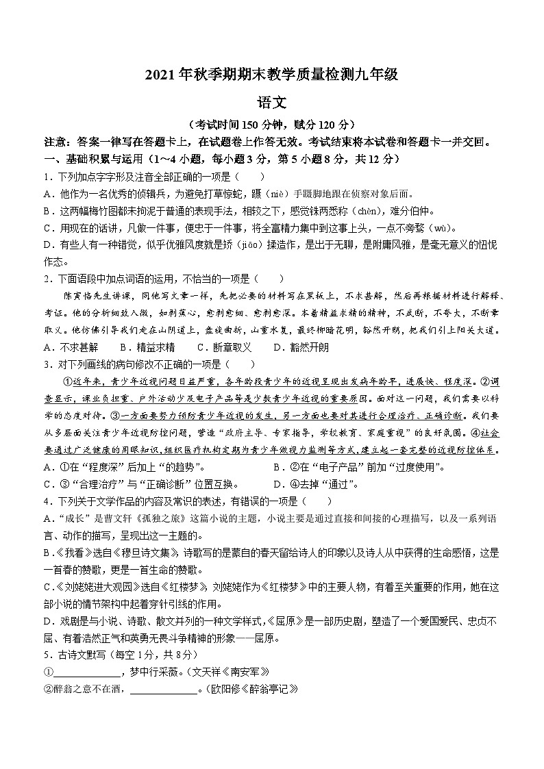 广西贵港市港南区2021-2022学年上学期九年级期末语文试题01