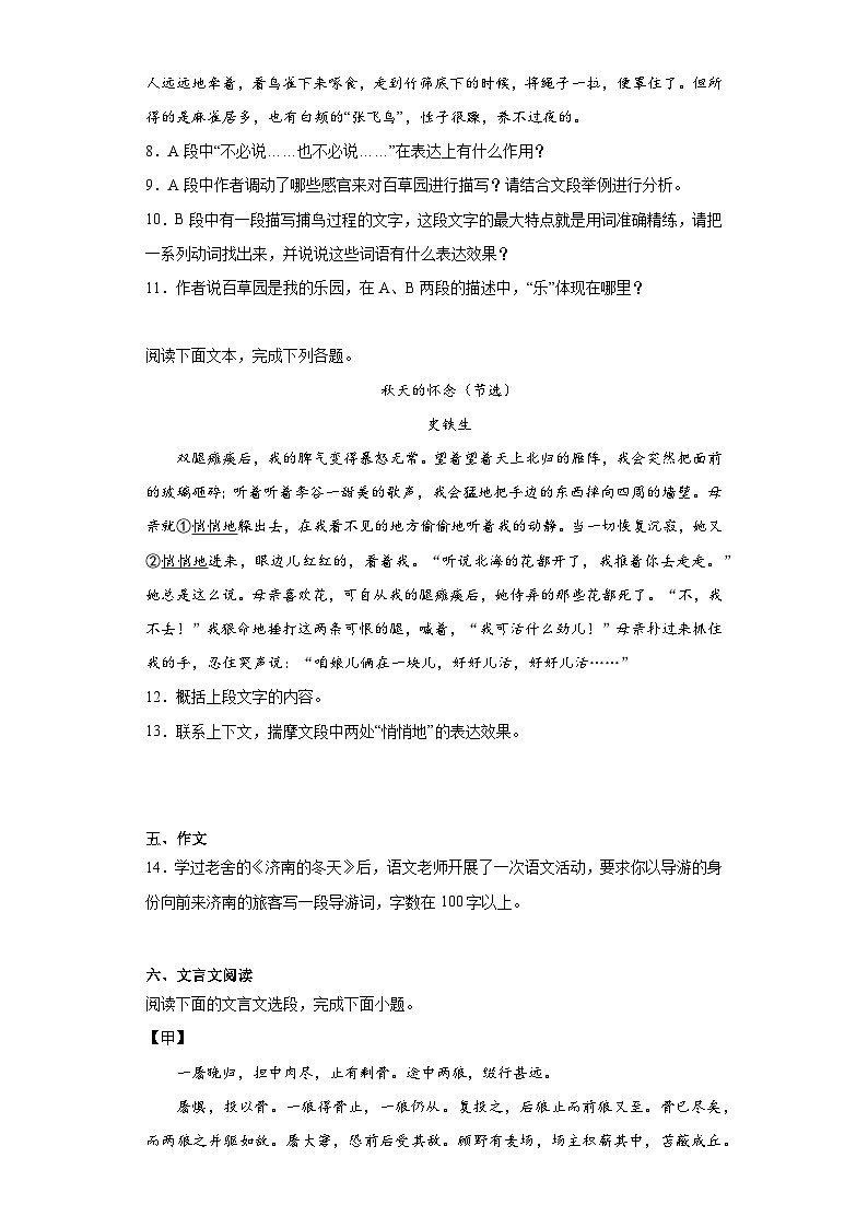 部编版语文七年级上册寒假复习作业(一)03