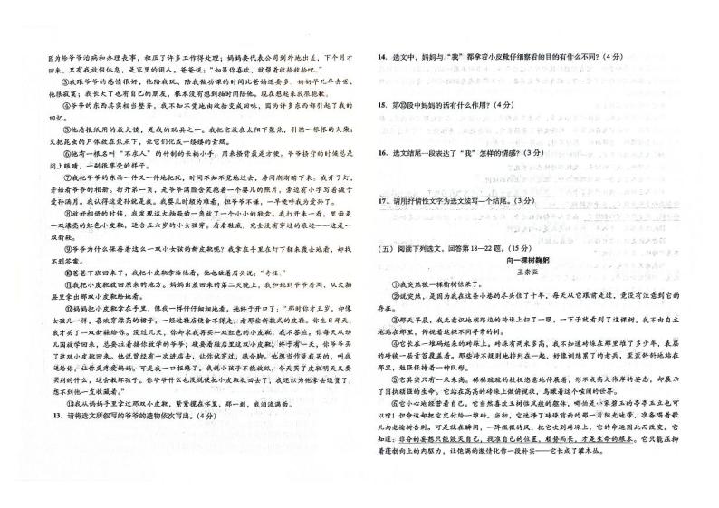 吉林省白山市抚松县2023-2024学年上学期七年级语文期末试题（图片版，含答案）03