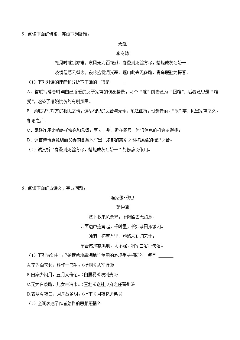 07寒假作业（古诗词鉴赏）-2023-2024学年九年级上册语文寒假作业专题(全国通用)03