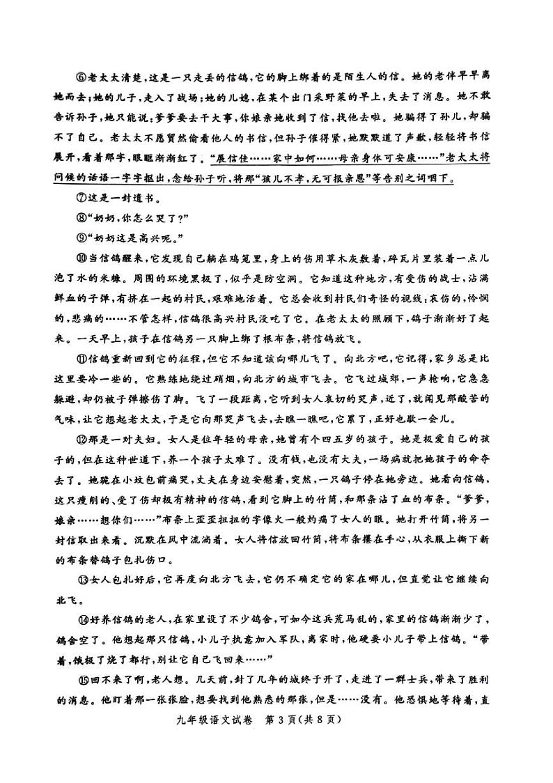 河南省郑州市高新区2023-2024学年九年级上学期期末语文试卷第3页