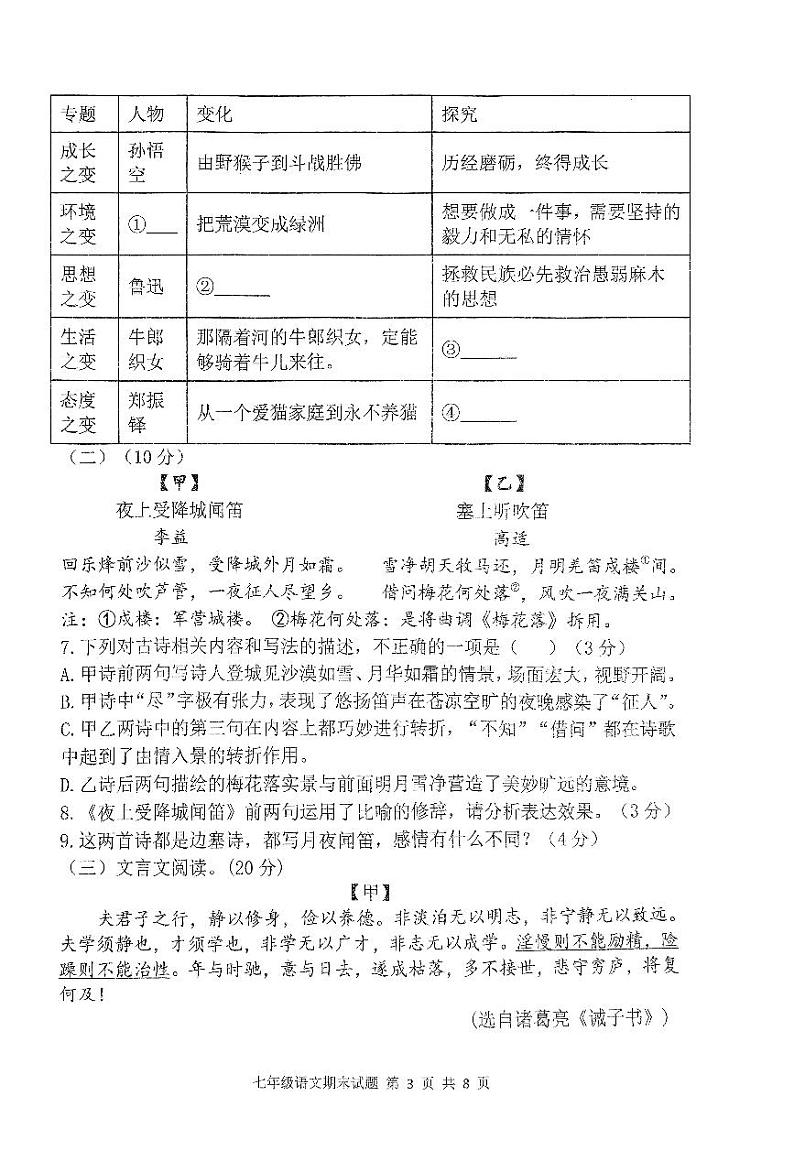 山东省庆云县2023-2024学年七年级上学期1月期末考试语文试题03