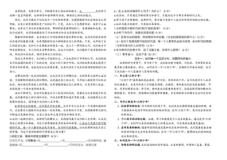 2024年河南省驻马店市中考学业质量监测(一模)语文试卷02