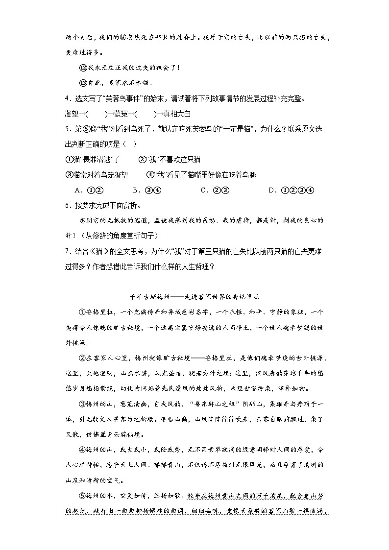 部编版语文七年级上册寒假综合复习(二十)试题03