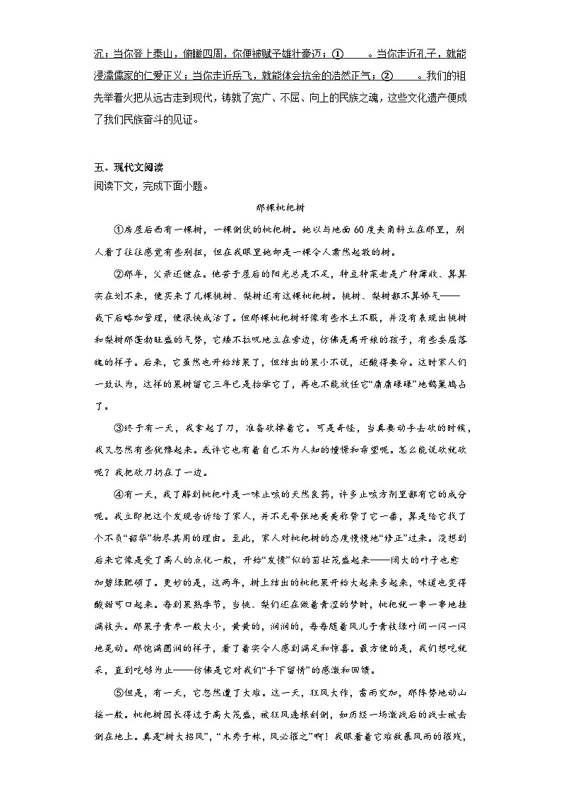 河南省南阳市社旗县2023-2024学年八年级上学期期末语文试题(含答案)第3页