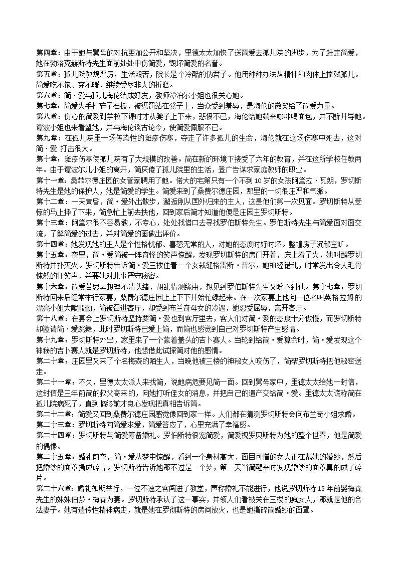 2024中考九下名著《簡愛》知識梳理和對點練習（原卷版）第3頁