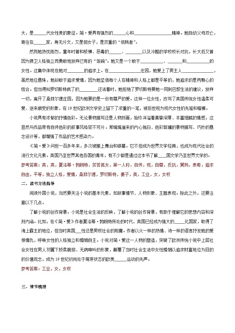 2024中考九下名著《簡愛》知識梳理和對點練習(解析版)第2頁