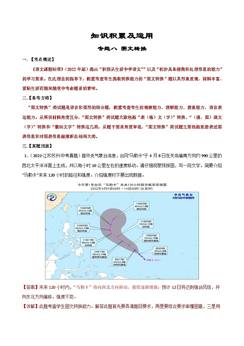专题08 图文转换-备战2023年中考语文黄金知识板块高效复习训练营(解析版)第1页