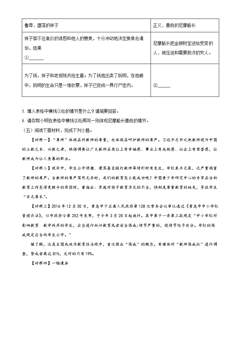 精品解析:河南省驻马店市平舆县2021-2022学年七年级下学期期末语文试题(原卷版)第2页