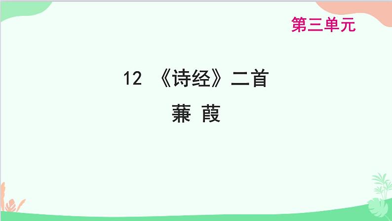 统编版语文八年级下册 12 《诗经》二首  蒹 葭课件第1页