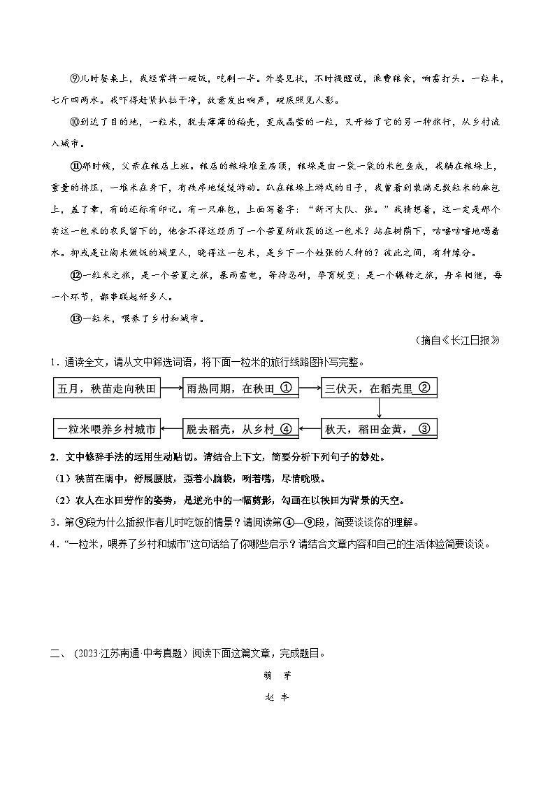 2024年中考语文第一轮考点复习(全国通用) 专题13:记叙文阅读之句子的理解与赏析【习题精练】 (原卷版+解析)第2页