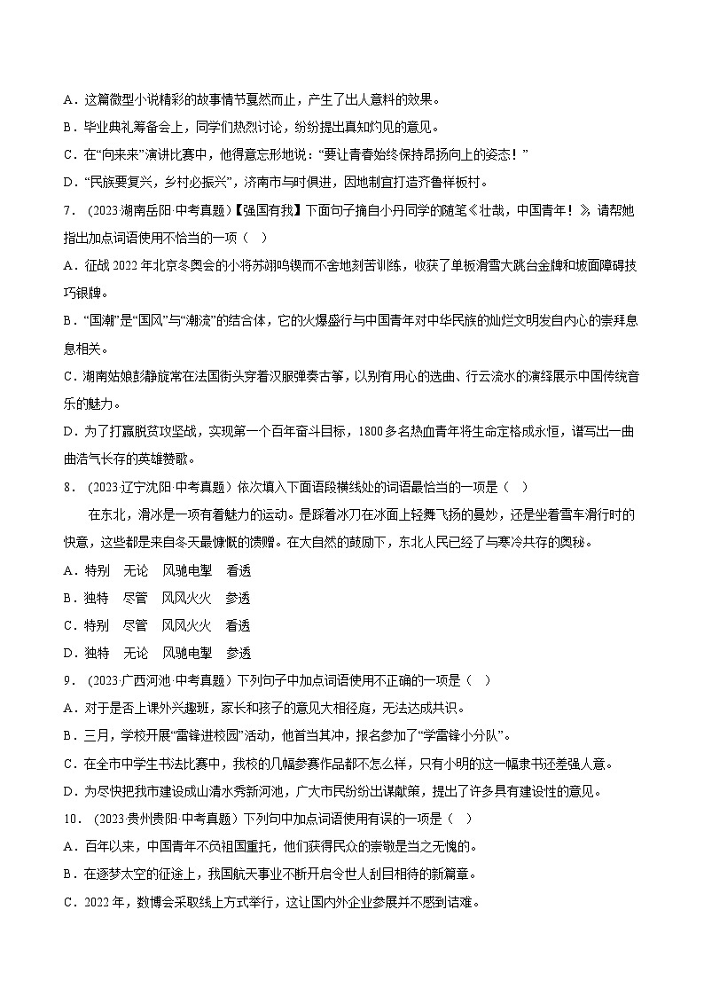 2024年中考语文第一轮考点复习(全国通用) 专题02 词语的运用【习题精练】(原卷版+解析)第2页