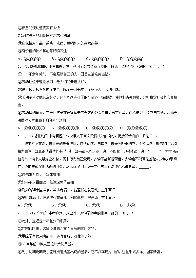 2024年中考语文第一轮考点复习(全国通用) 专题05:句子的衔接【习题精练】(原卷版+解析)第2页