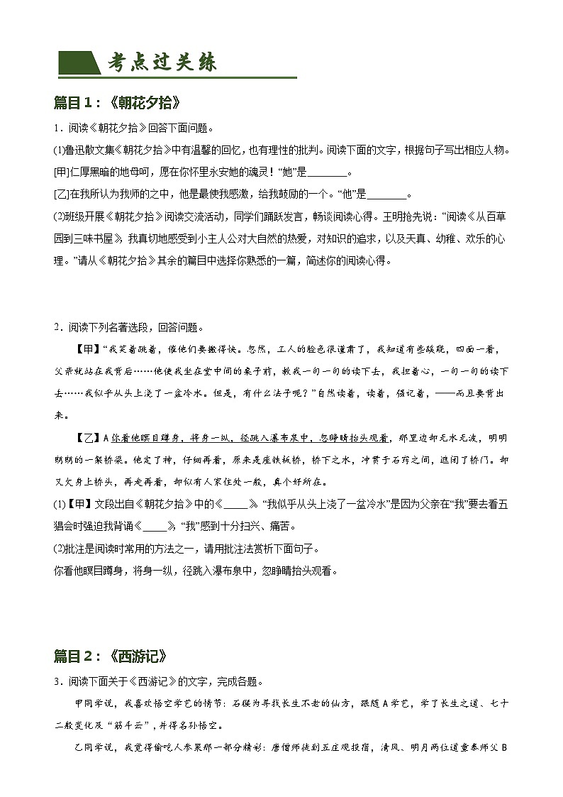 第36讲 七年级名著导读梳理(练习)-中考语文一轮复习讲练测(全国通用)(原卷版)第2页