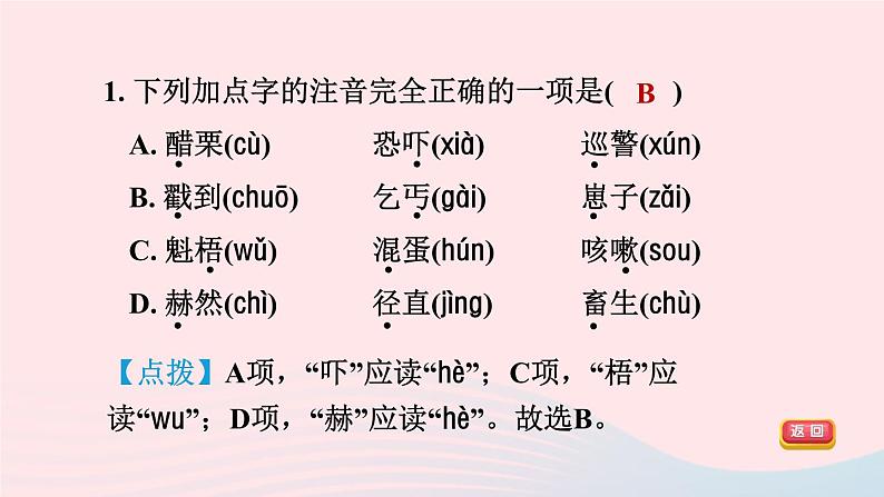 陕西专版2024春九年级语文下册第二单元6变色龙作业课件新人教部编版第5页
