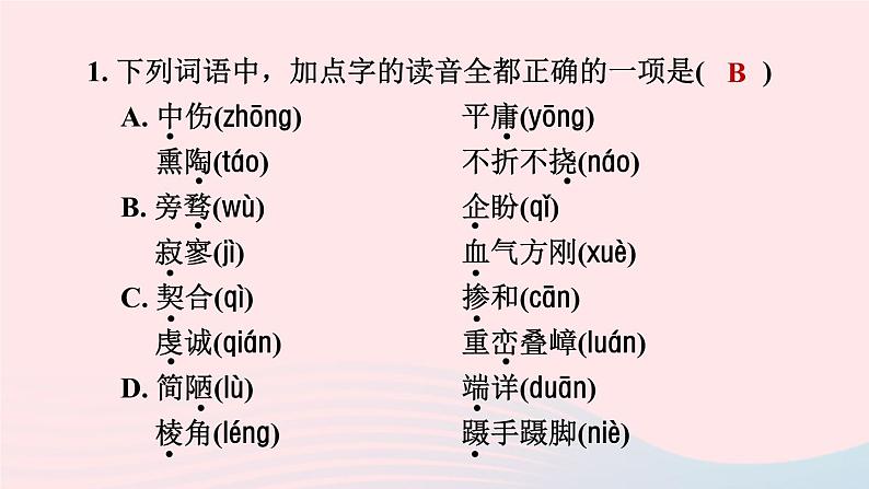 陕西专版2024春九年级语文下册专项训练一基础积累与运用考点1字音字形作业课件新人教部编版03