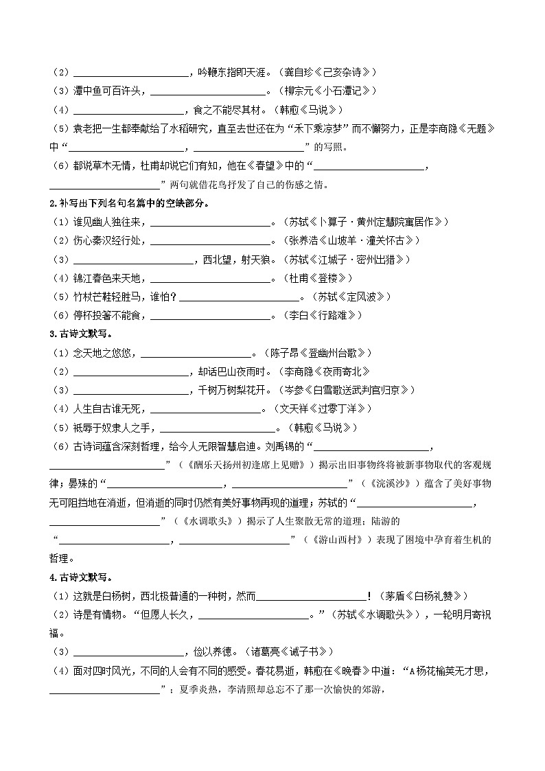 考点八 古诗文默写(重难讲义)(原卷版)第3页