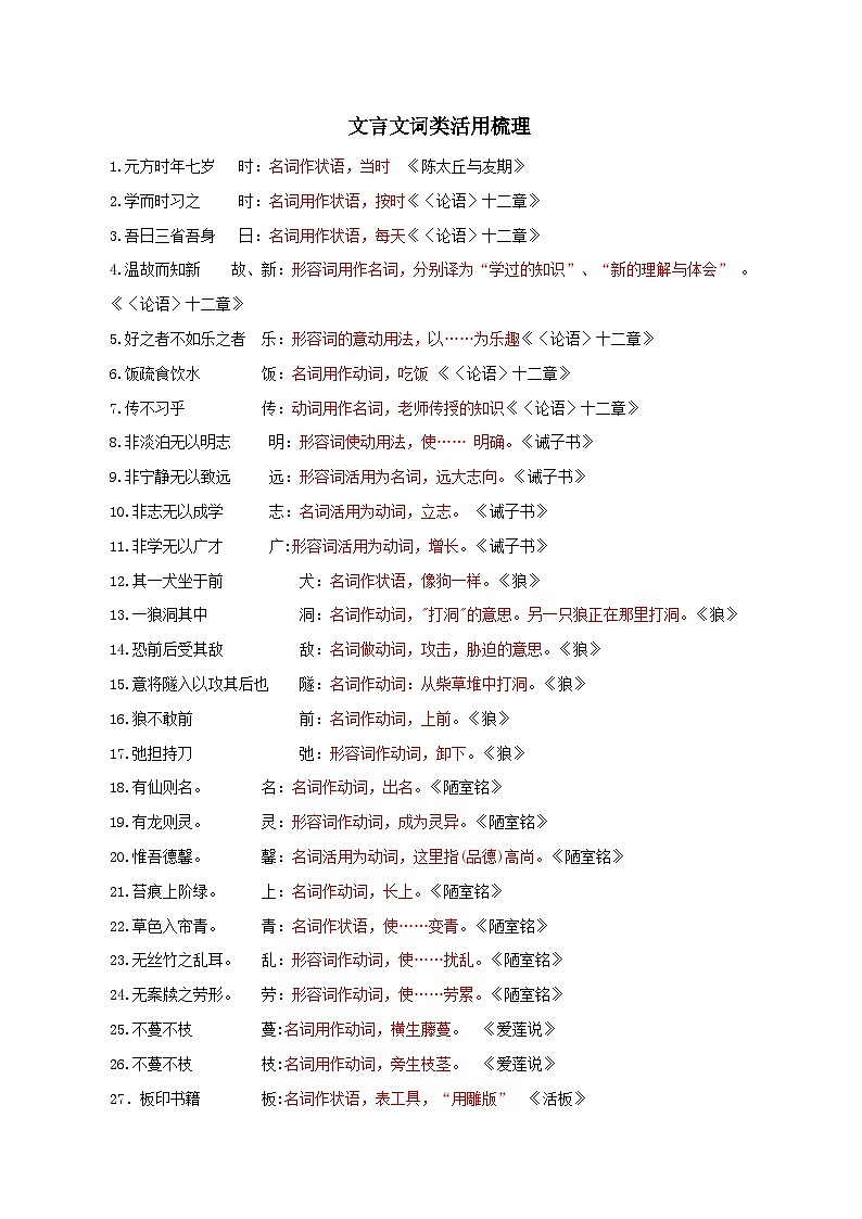 5  文言文词类活用梳理  2024中考语文文言文知识梳理(统编版)第1页