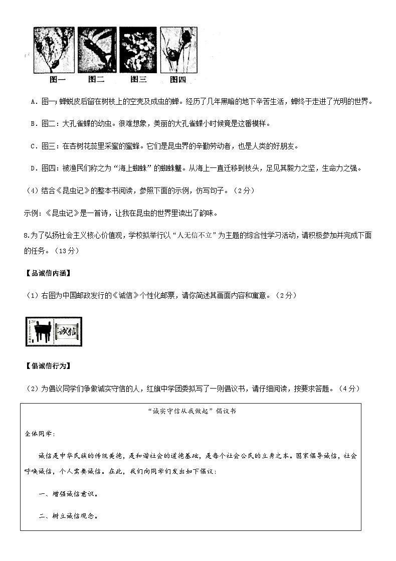 部编语文八上期末质量检测模拟试卷(原卷版) -第3页