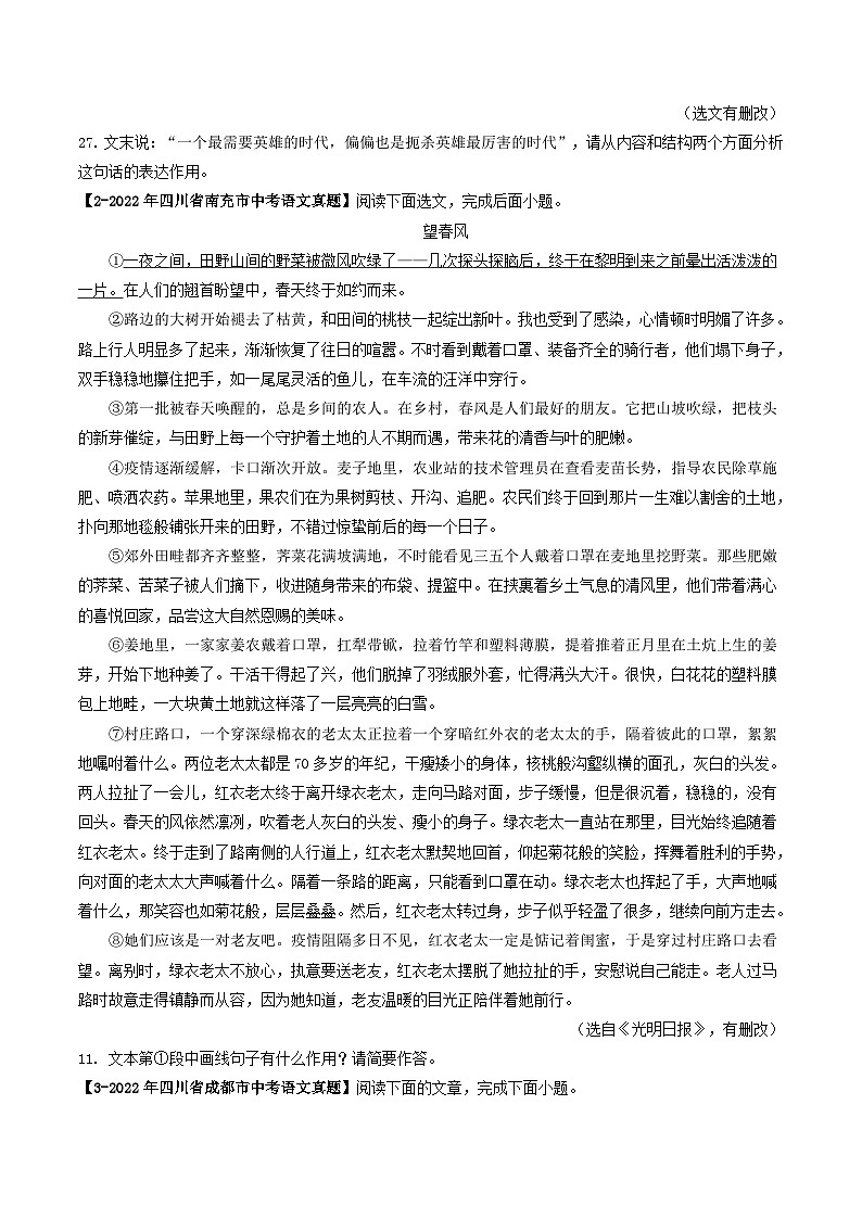 2024年中考语文考前抓大分技法之散文阅读专题06散文句子作用(原卷版+解析)第3页