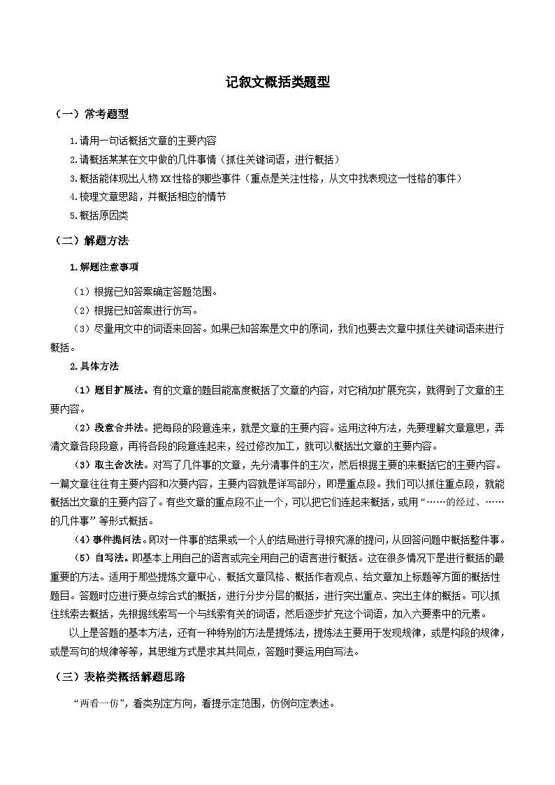 2023-2024学年七年级语文下学期期中期末课内备考与专项复习(部编五四制)(上海专用)02记叙文(二)概括类题型(原卷版+解析)第1页