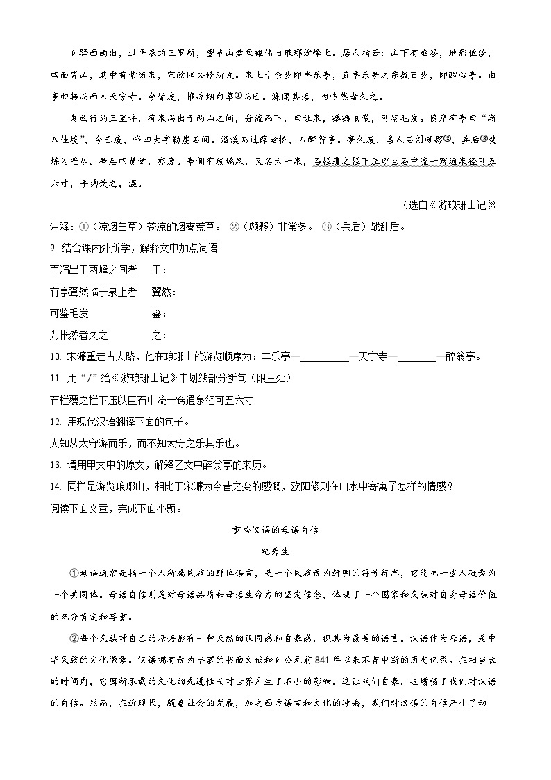 湖北省黄石市有色中学2023-2024学年九年级下学期开学考试语文试题（原卷版+解析版）03