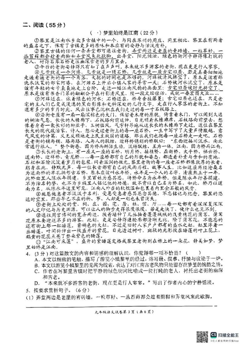 安徽省芜湖市第二十九中学中考一模语文测试卷03