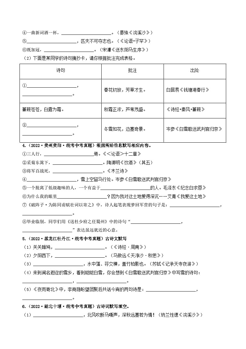 热点08   古诗文默写(全国通用)(原卷版)第3页
