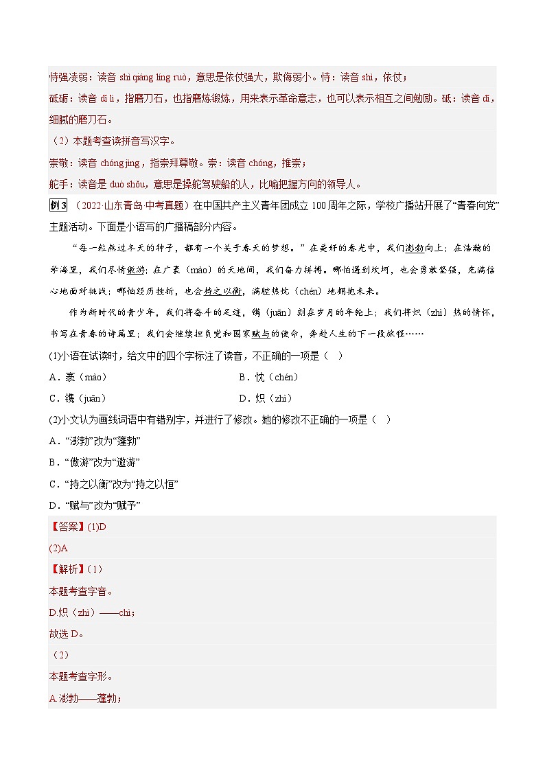 专题01 汉字(字音、字形)-2023年中考总复习真题探究与变式训练(全国通用)(原卷版)第3页