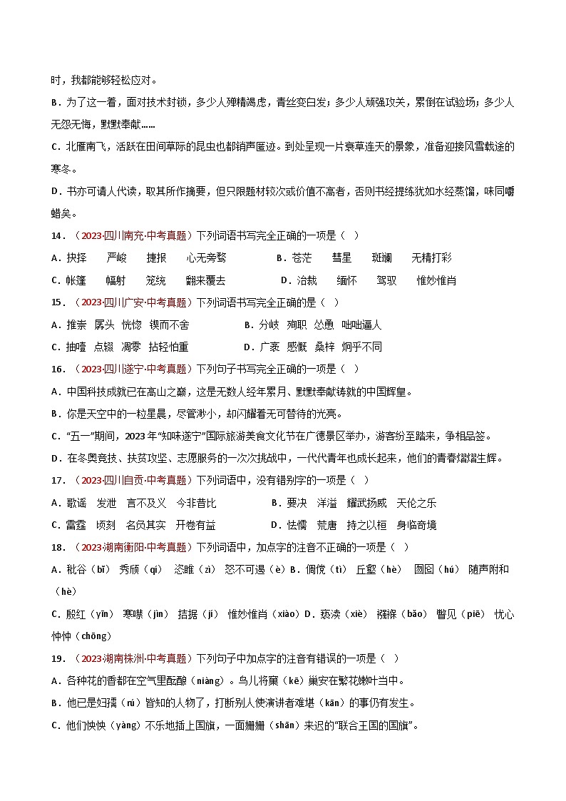 2024中考语文模拟冲刺小卷(全国通用)冲刺小卷01 字音字形(原卷版)第3页