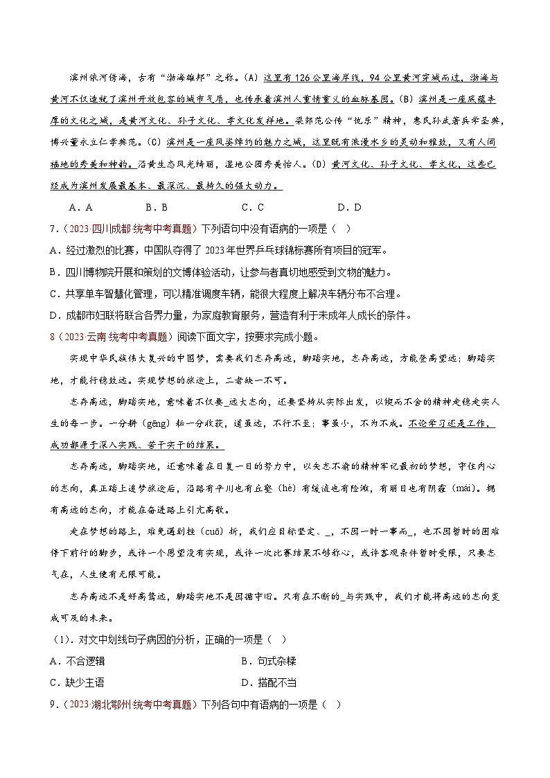 2024中考语文模拟冲刺小卷(全国通用)冲刺小卷03 病句修改与辨析(原卷版)02