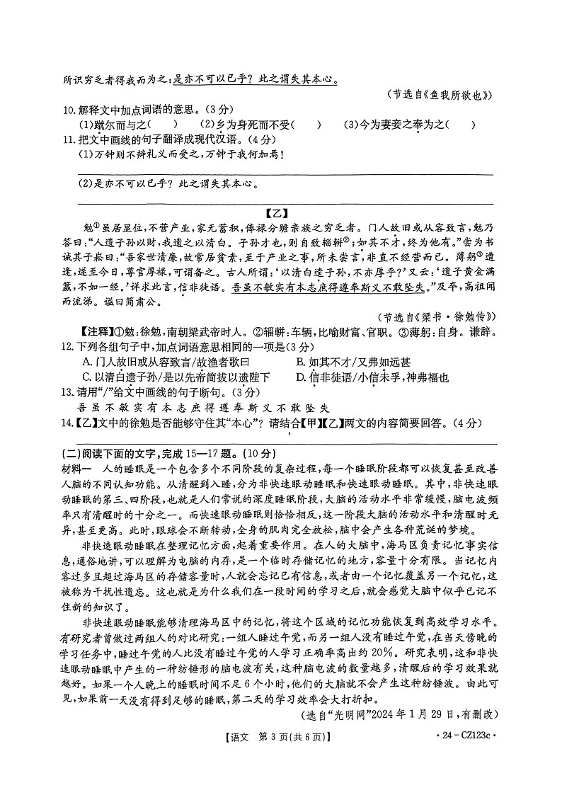 2024年广东省湛江市廉江市中考一模语文试题03