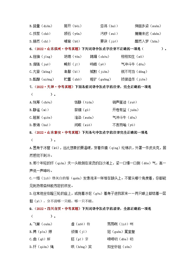 中考语文一轮大单元复习考点一字音和字形——真题演练(原卷版+解析)第2页