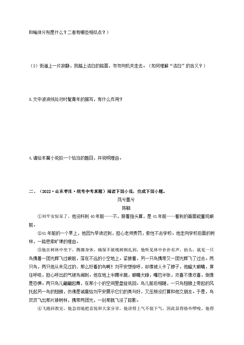 中考语文一轮大单元复习专题十五记叙性文本阅读:小说——真题演练01(原卷版+解析)第3页