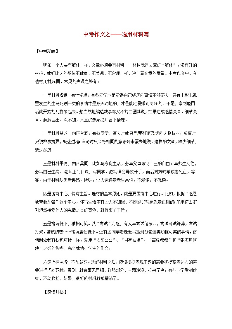 中考语文总复习 专项复习资料 作文之表达协调篇素材第1页