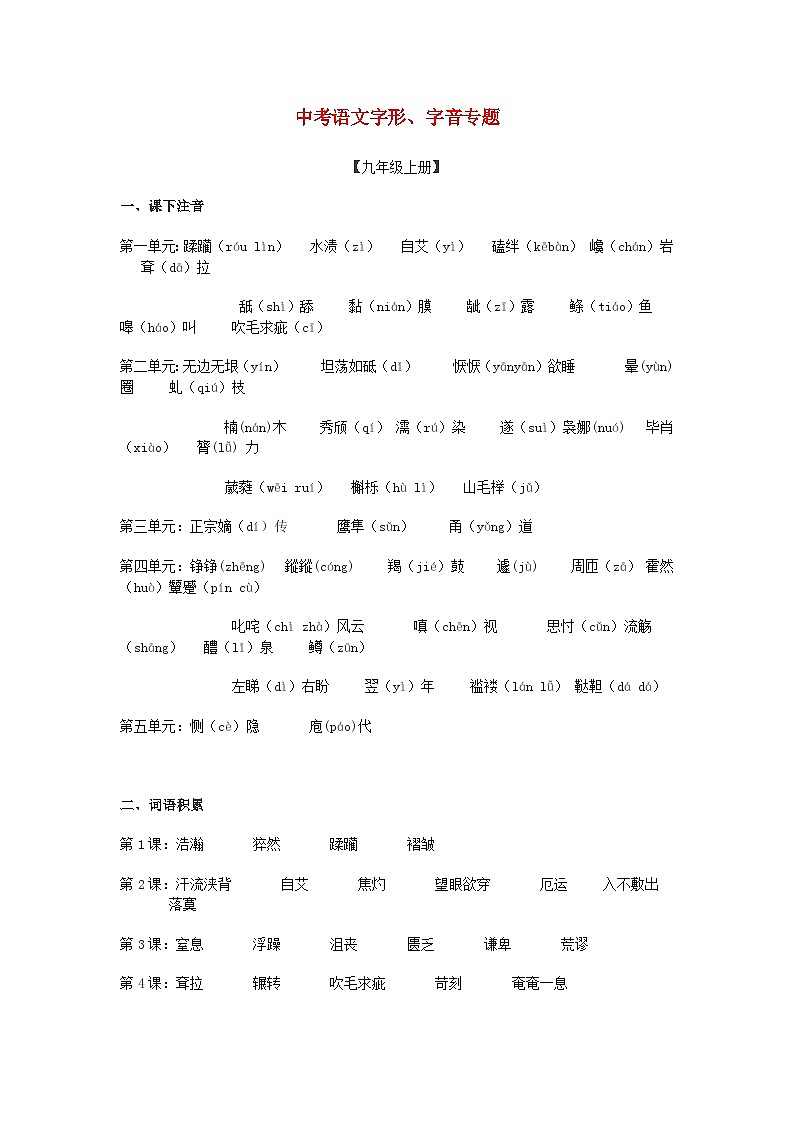 中考语文总复习 专项复习资料 字形、字音专题素材第1页