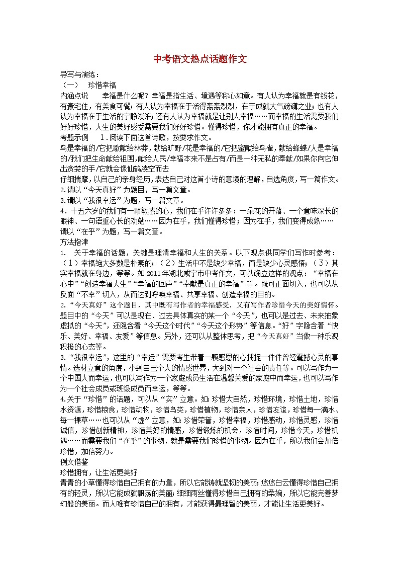 中考语文总复习 专项复习资料 热点话题作文第1页